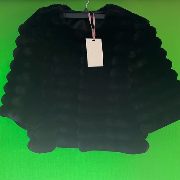 Alex Marie Alize Seamed Faux Fur Round Neck 3/4 Sleeve Bolero Jacket S - Picture 2 of 5